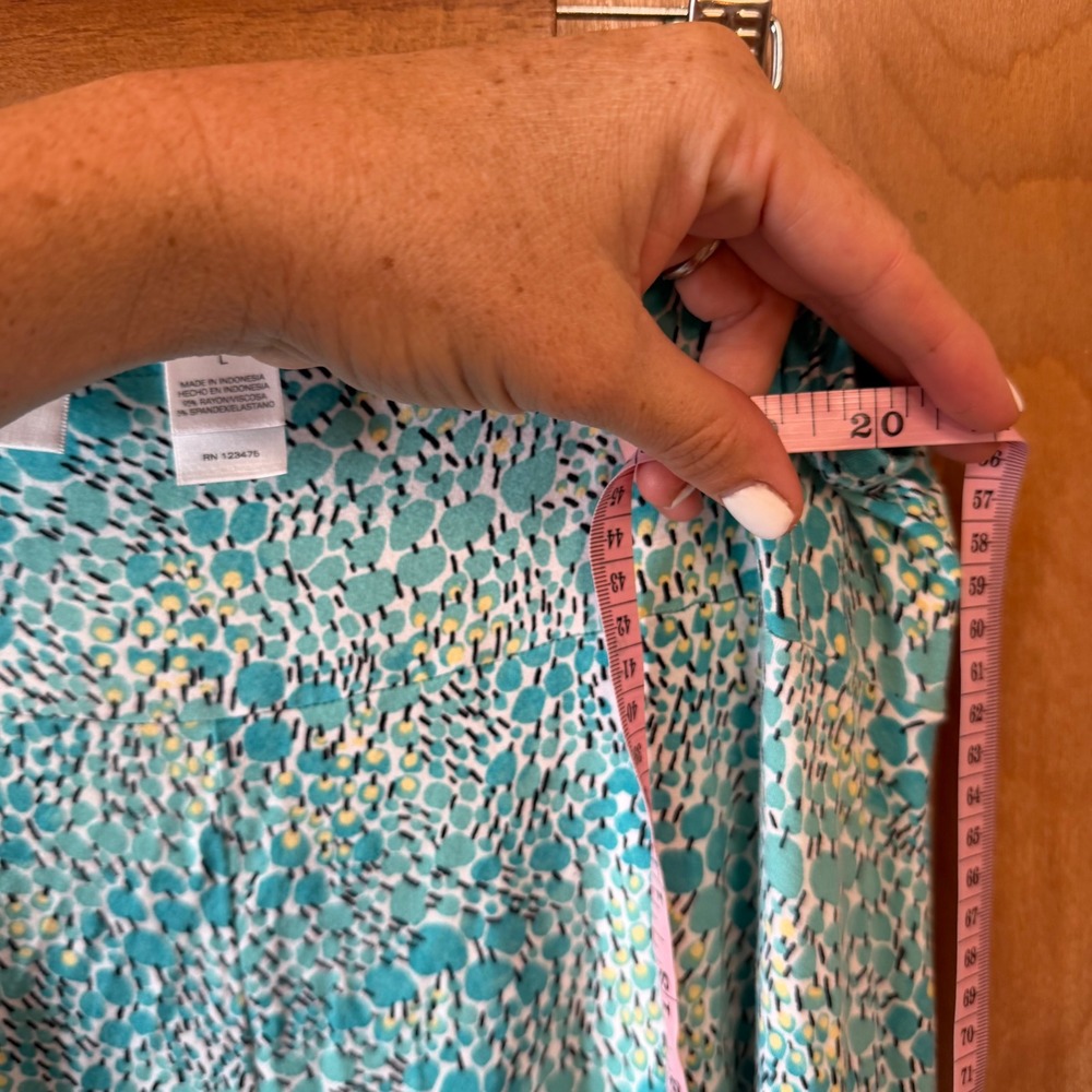 Emma James Teal Abstract Print 2 Piece Skirt Set V-Neck Top A-Line Skirt Large - Picture 6 of 9